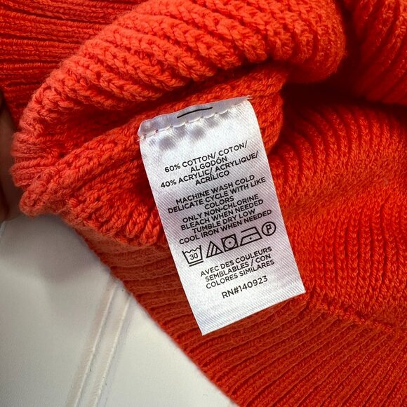 LOFT Orange Sweater Women S  Petite V Neck Long Sleeve Knit Spring Fall Vol Puff - Picture 5 of 10